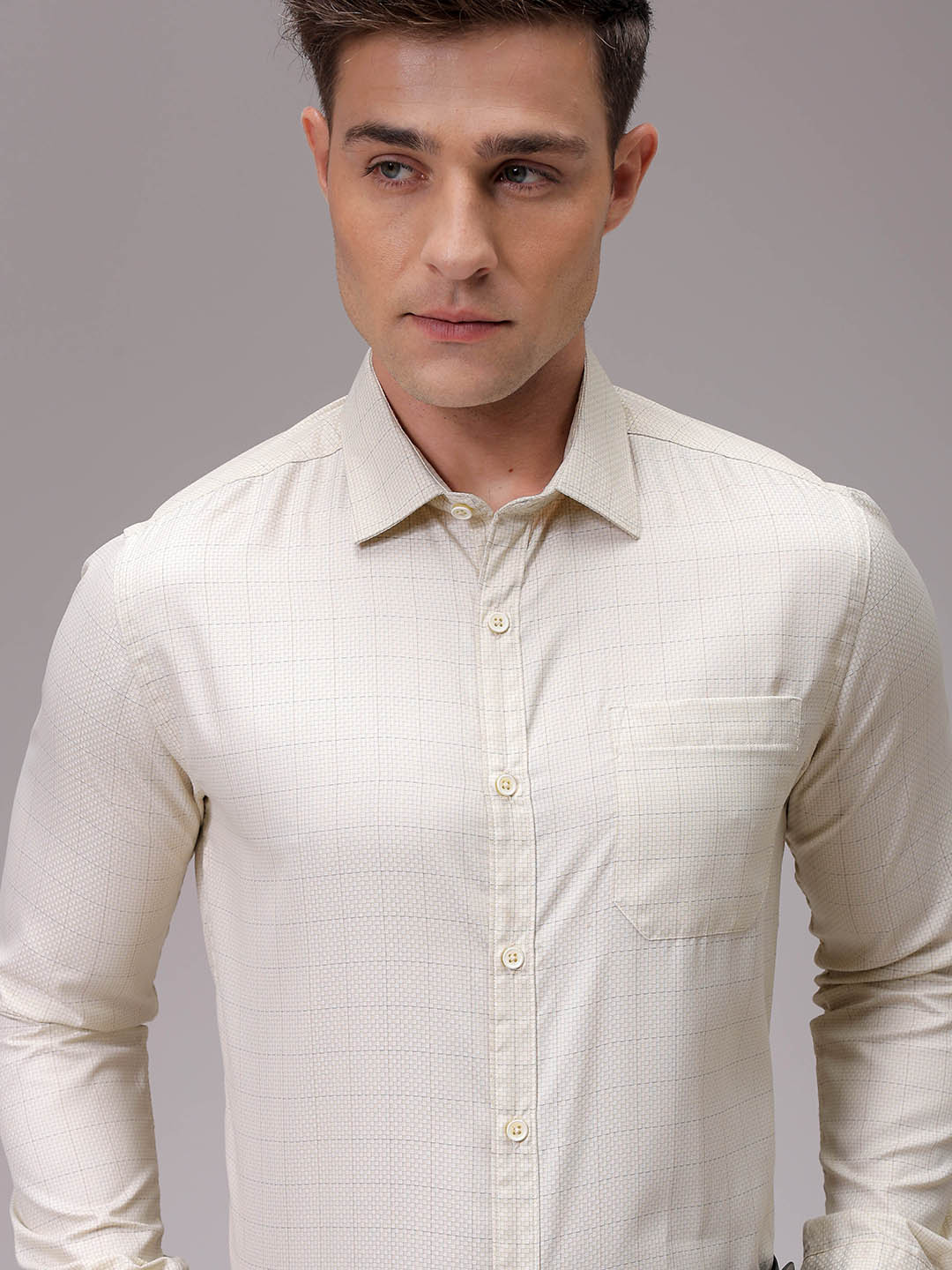 Men's Yellow Slim Fit Checked Formal Shirt