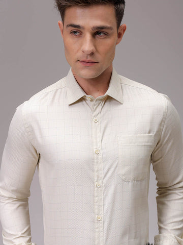 Men's Yellow Slim Fit Checked Formal Shirt