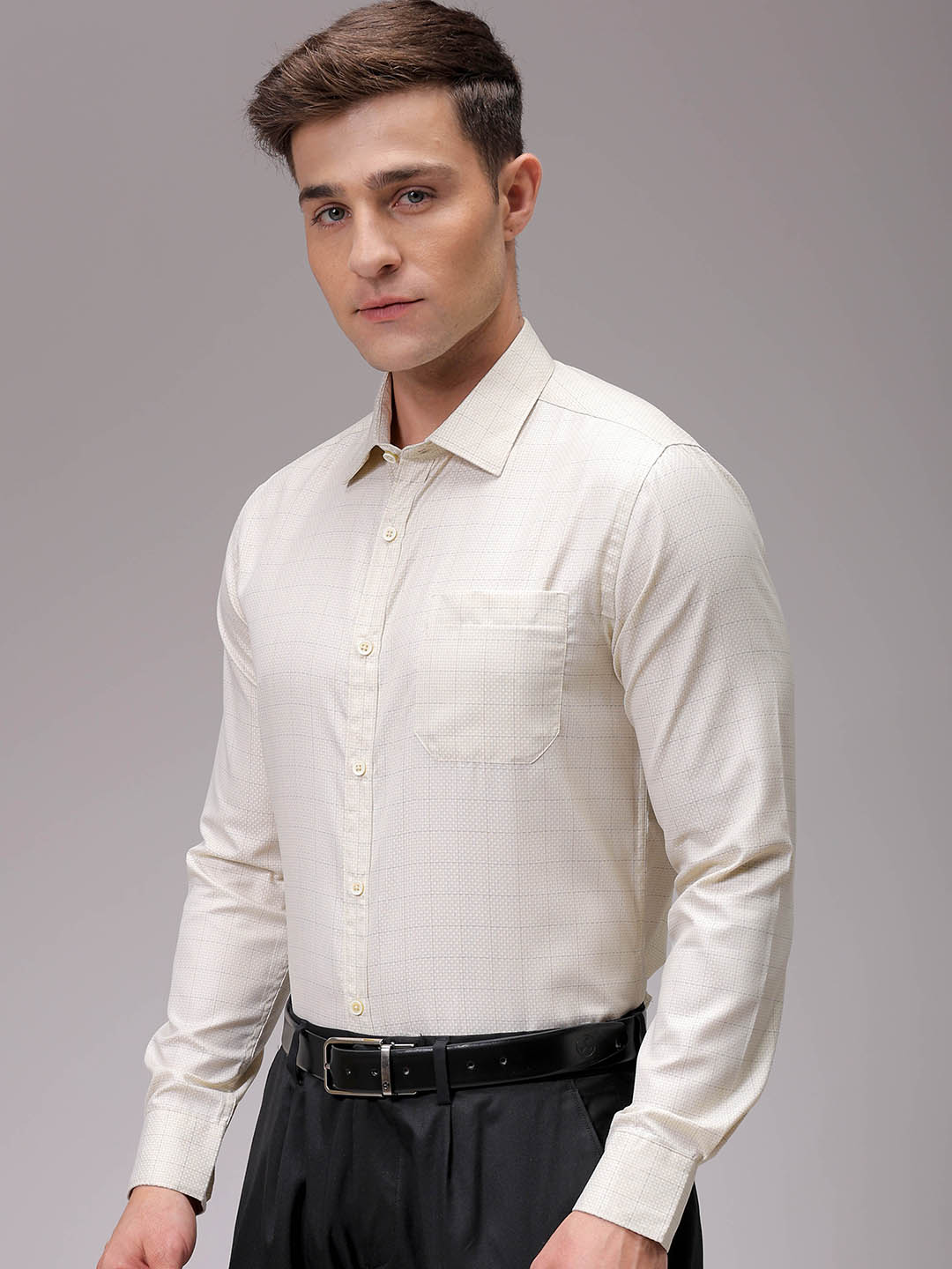 Men's Yellow Slim Fit Checked Formal Shirt
