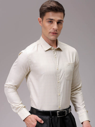 Men's Yellow Slim Fit Checked Formal Shirt