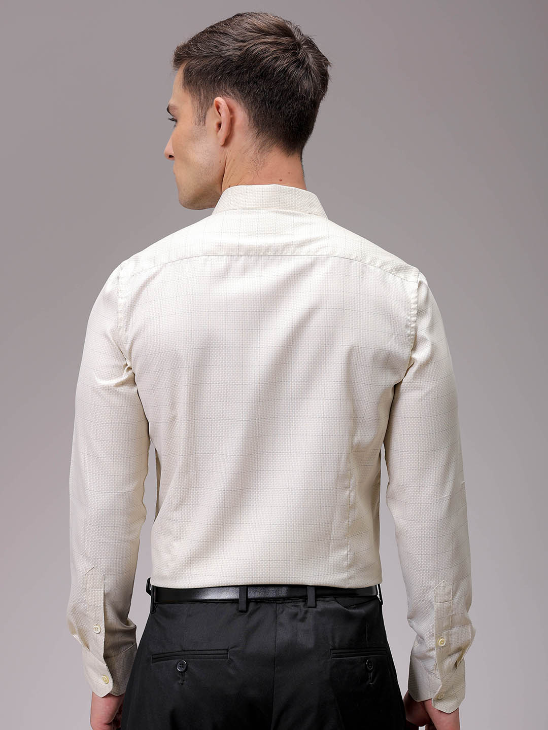 Men's Yellow Slim Fit Checked Formal Shirt