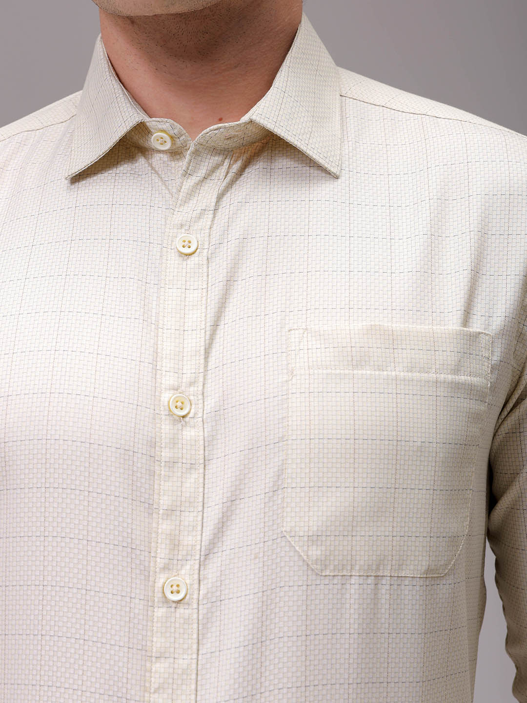 Men's Yellow Slim Fit Checked Formal Shirt