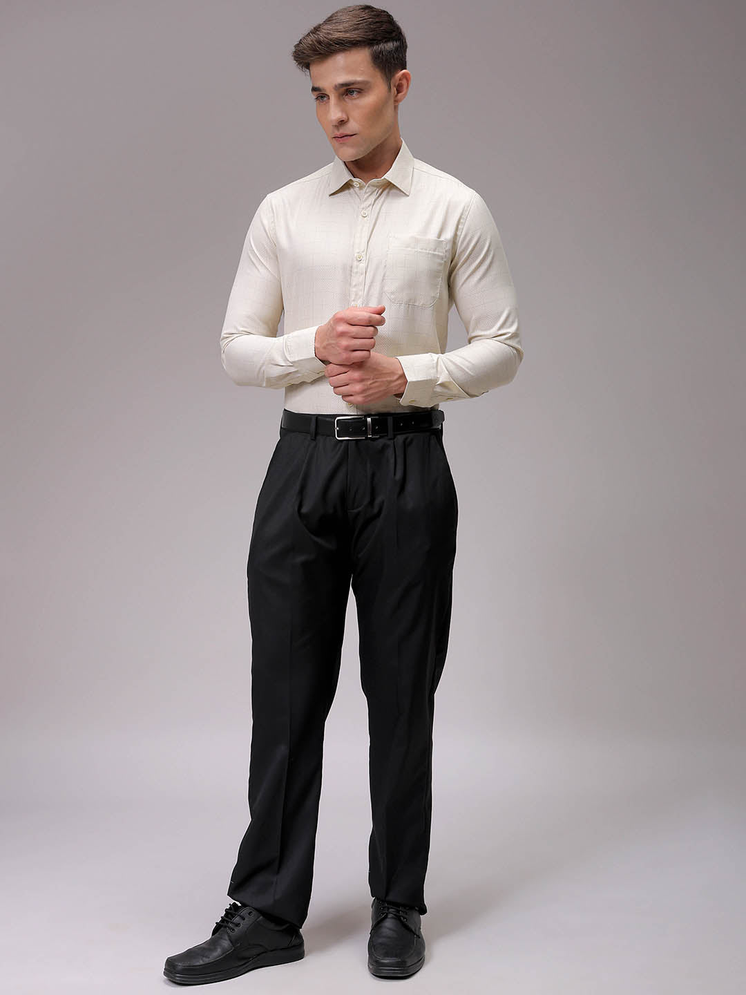 Men's Yellow Slim Fit Checked Formal Shirt