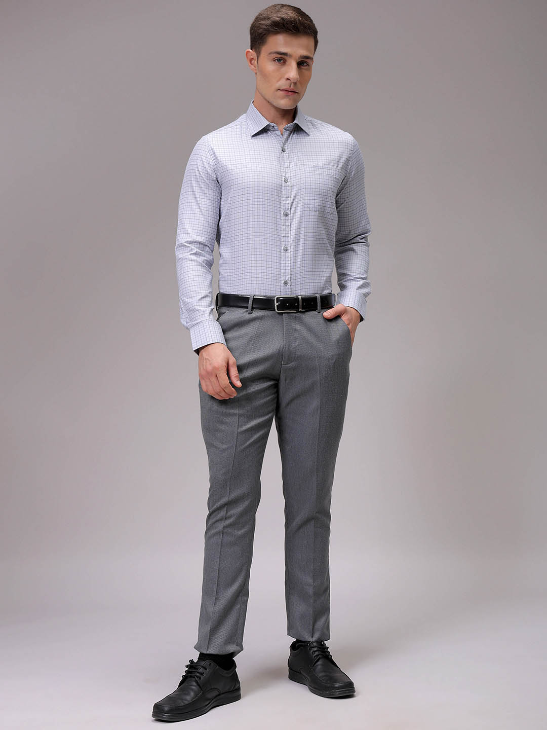 Men's Grey Slim Fit Checked Formal Shirt