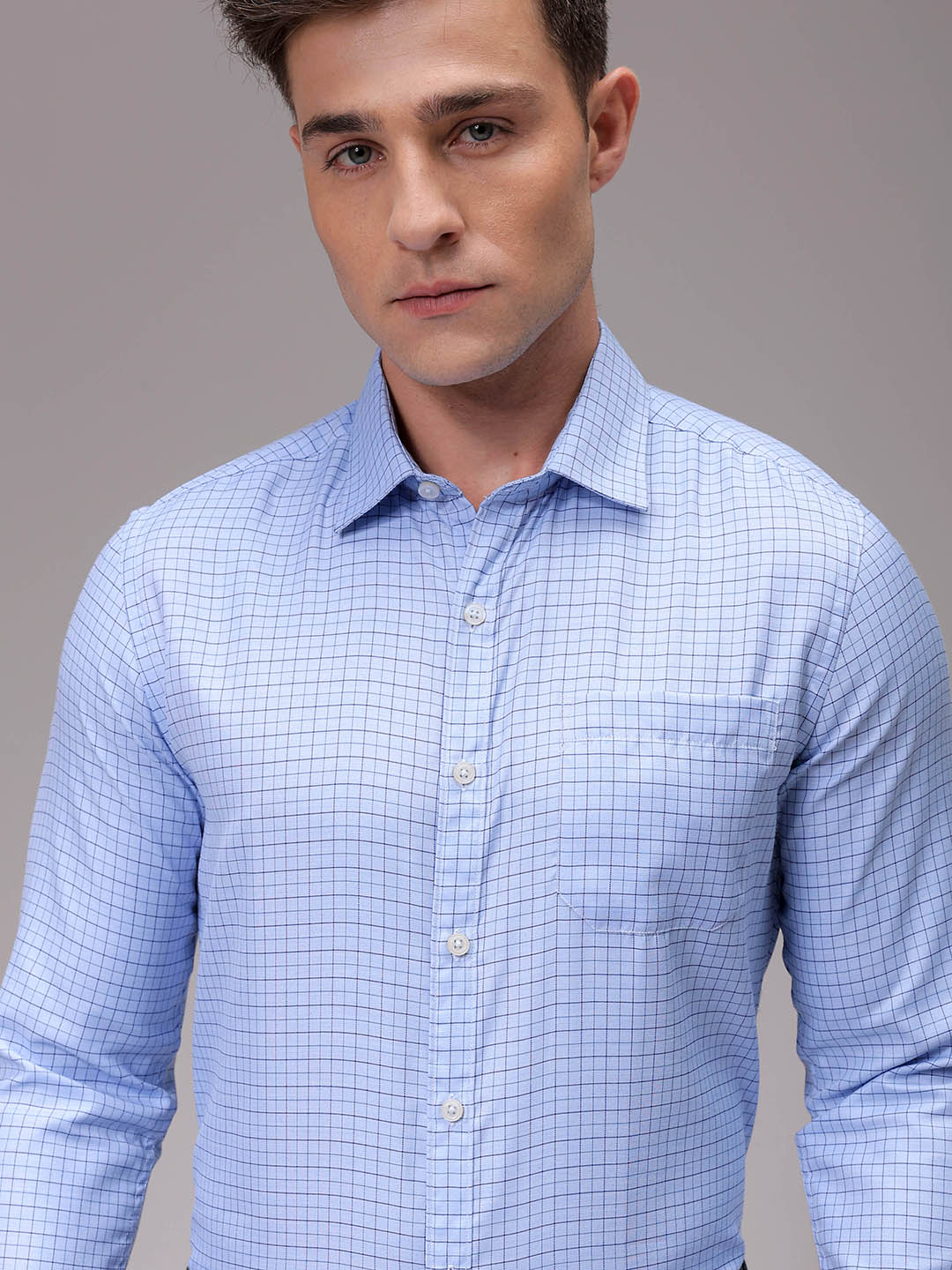 Men's Blue Slim Fit Checked Formal Shirt