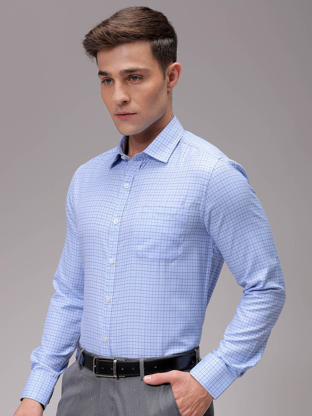 Men's Blue Slim Fit Checked Formal Shirt