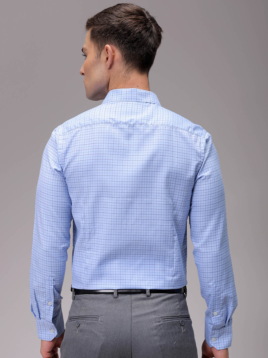 Men's Blue Slim Fit Checked Formal Shirt