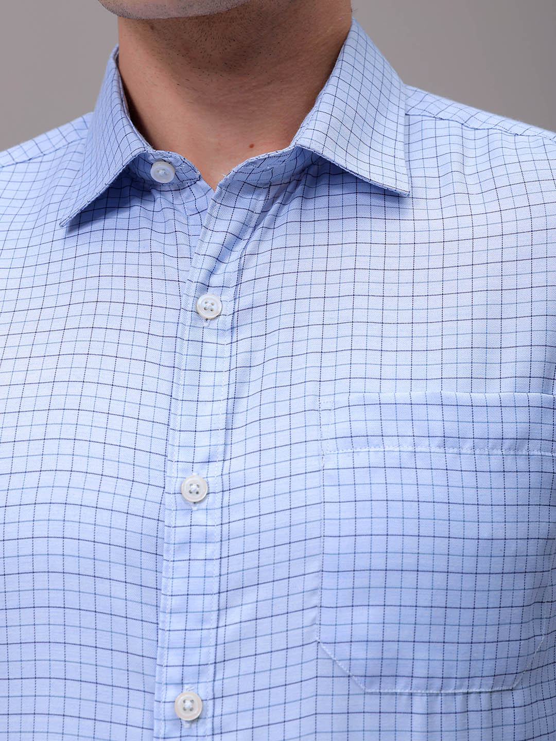 Men's Blue Slim Fit Checked Formal Shirt