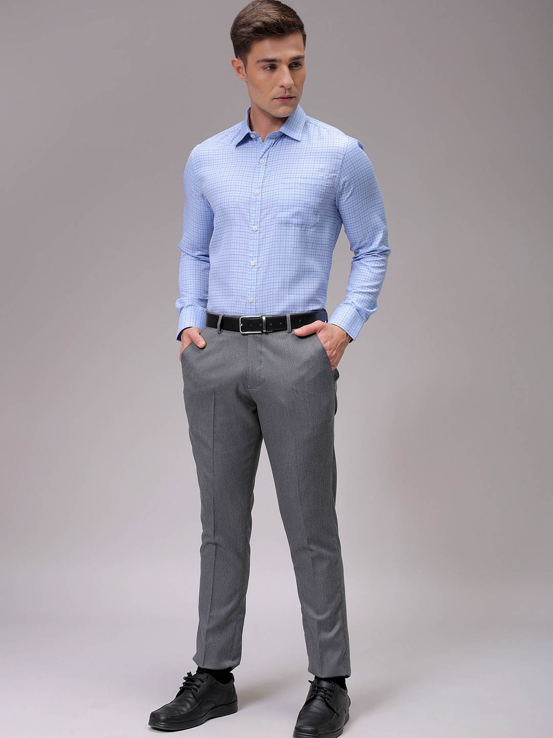 Men's Blue Slim Fit Checked Formal Shirt