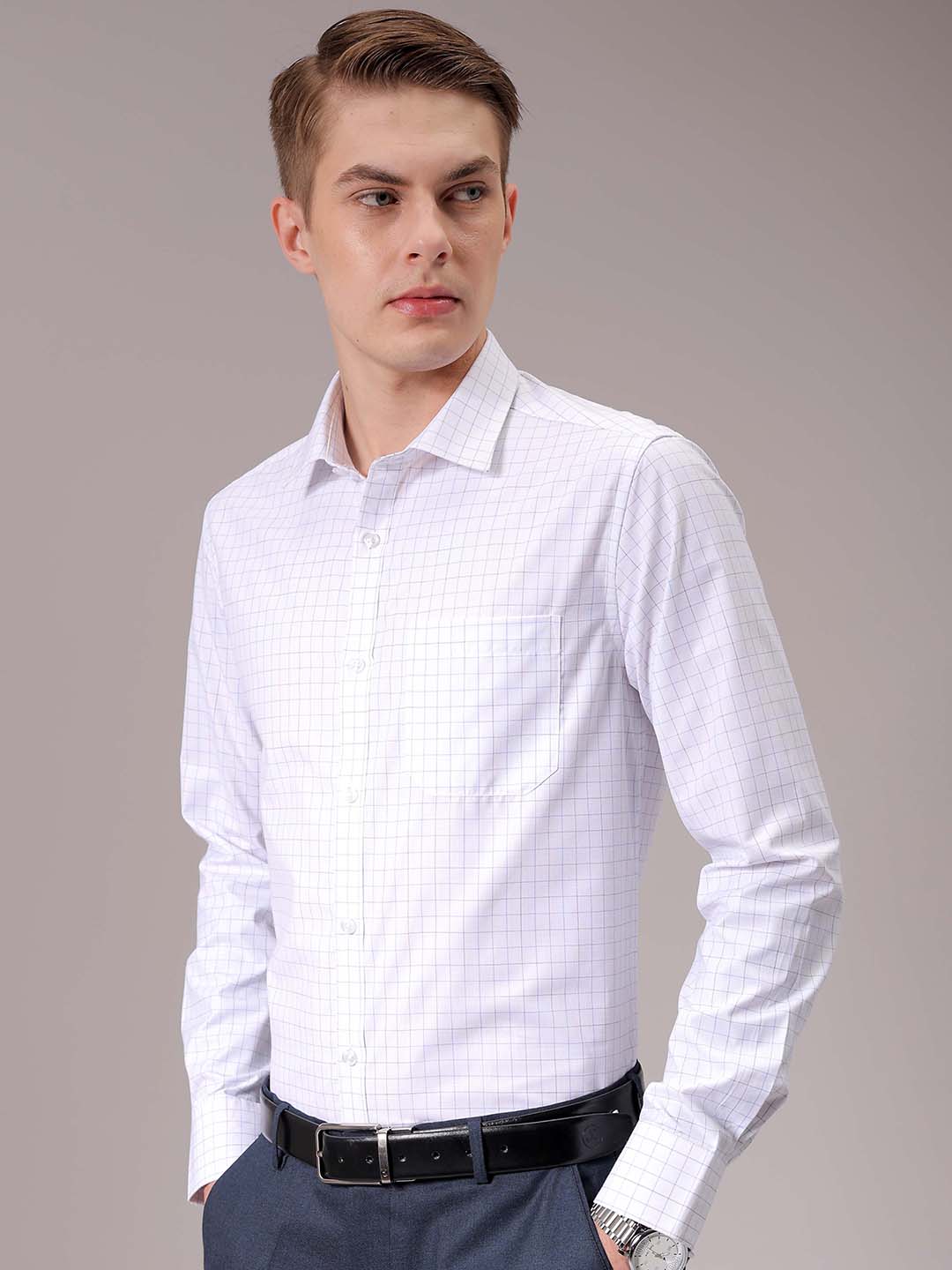 Men's Blue Slim Fit Checked Formal Shirt