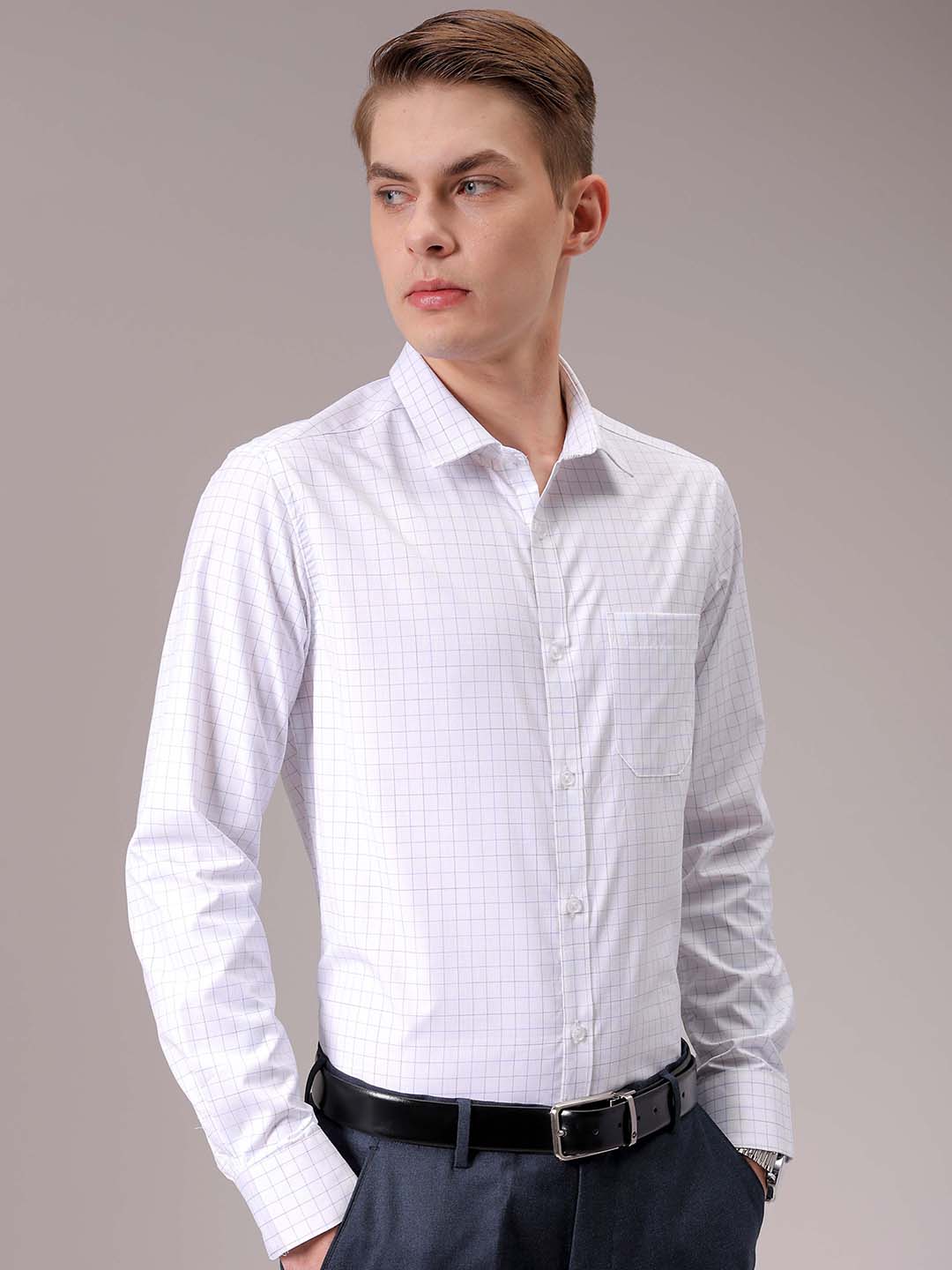 Men's Blue Slim Fit Checked Formal Shirt