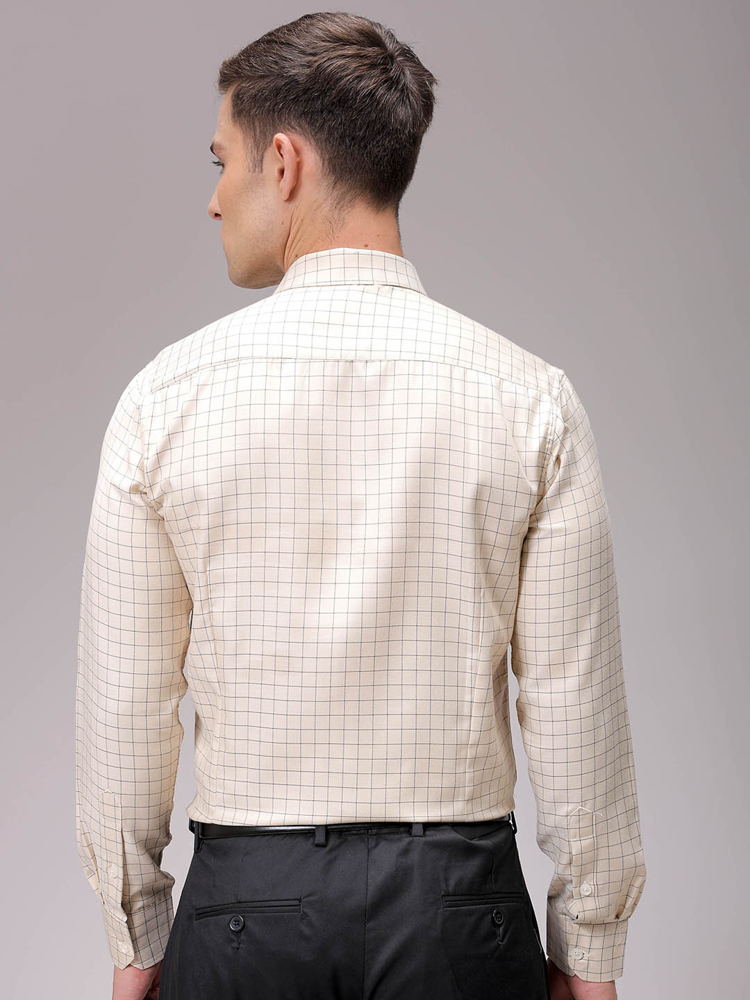 Men's Beige Slim Fit Checked Formal Shirt