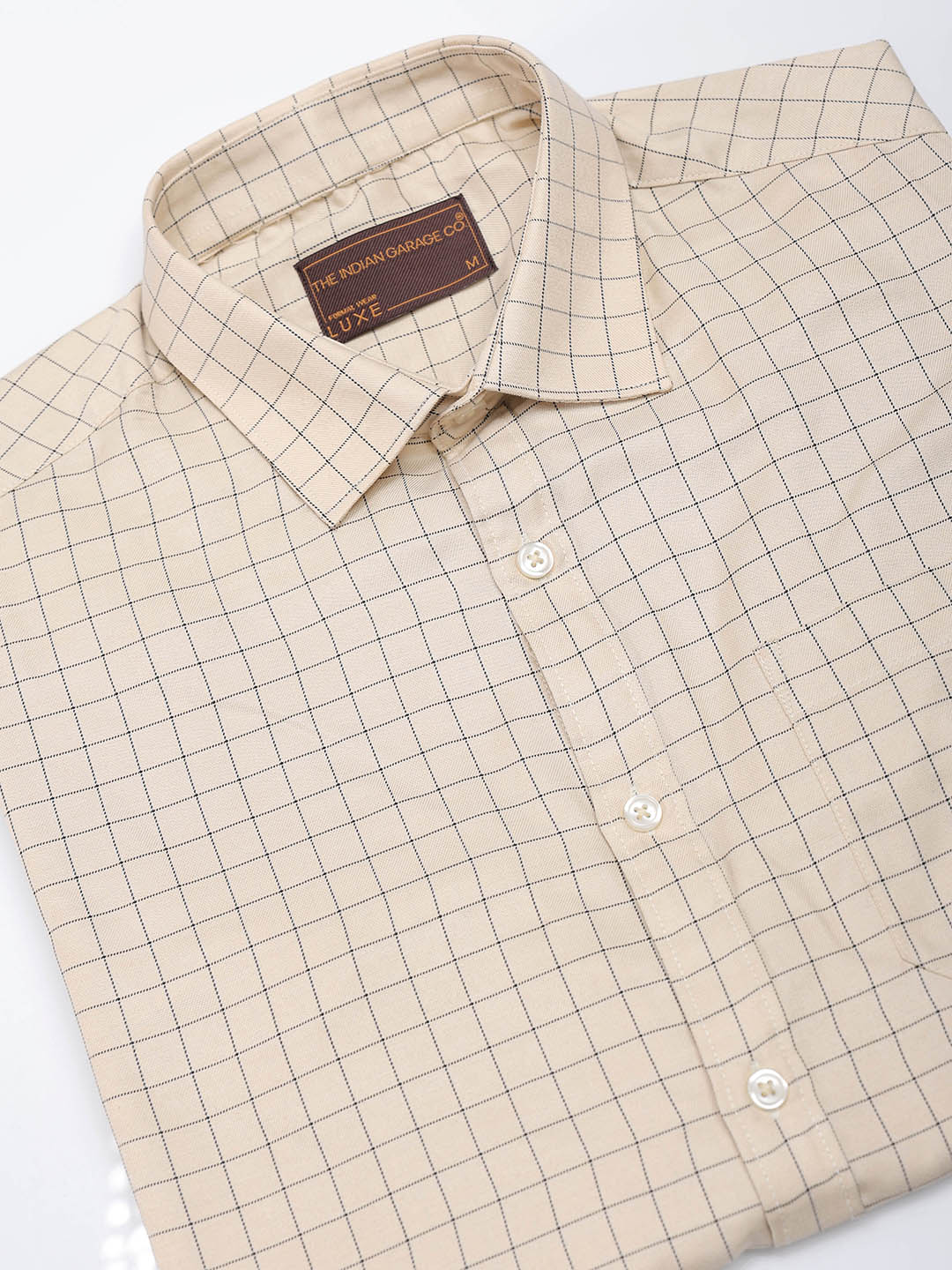 Men's Beige Slim Fit Checked Formal Shirt