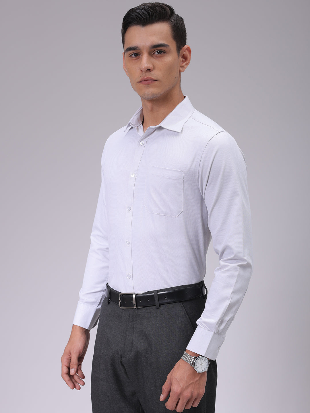 Men's Grey Slim Fit Checked Formal Shirt