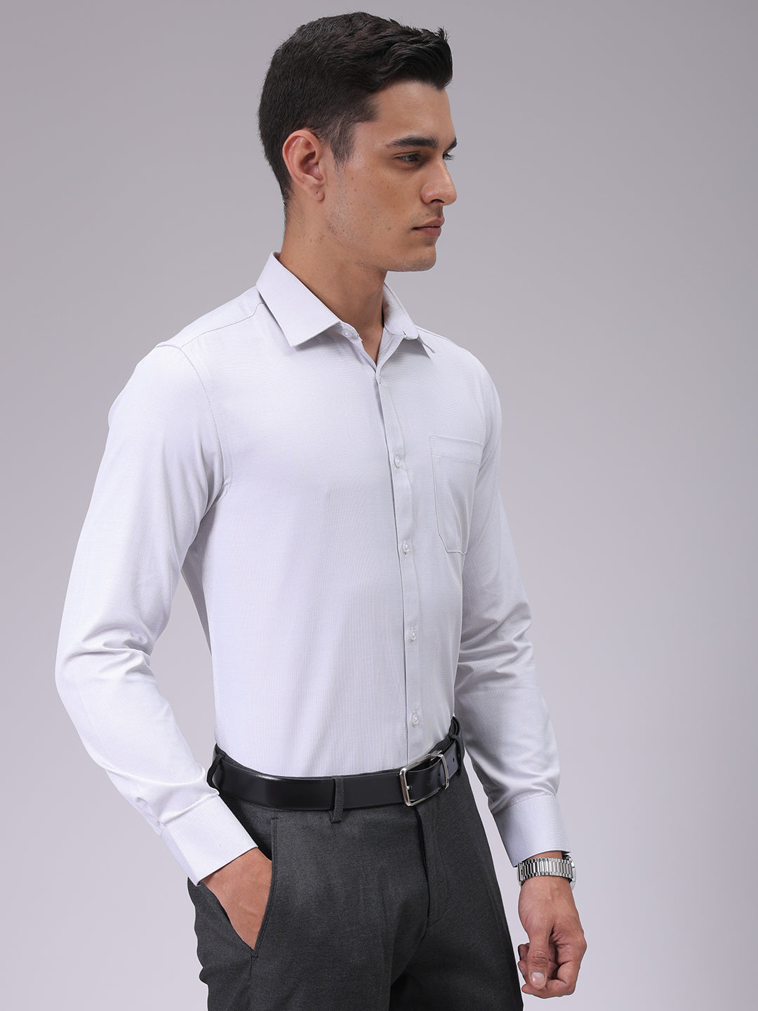 Men's Grey Slim Fit Checked Formal Shirt