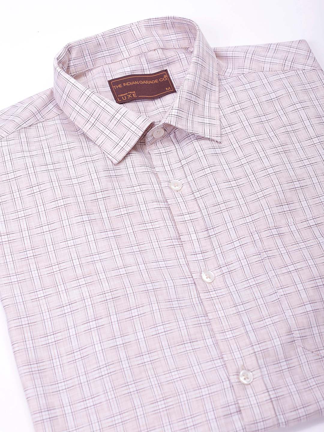 Men's Beige Slim Fit Checked Formal Shirt