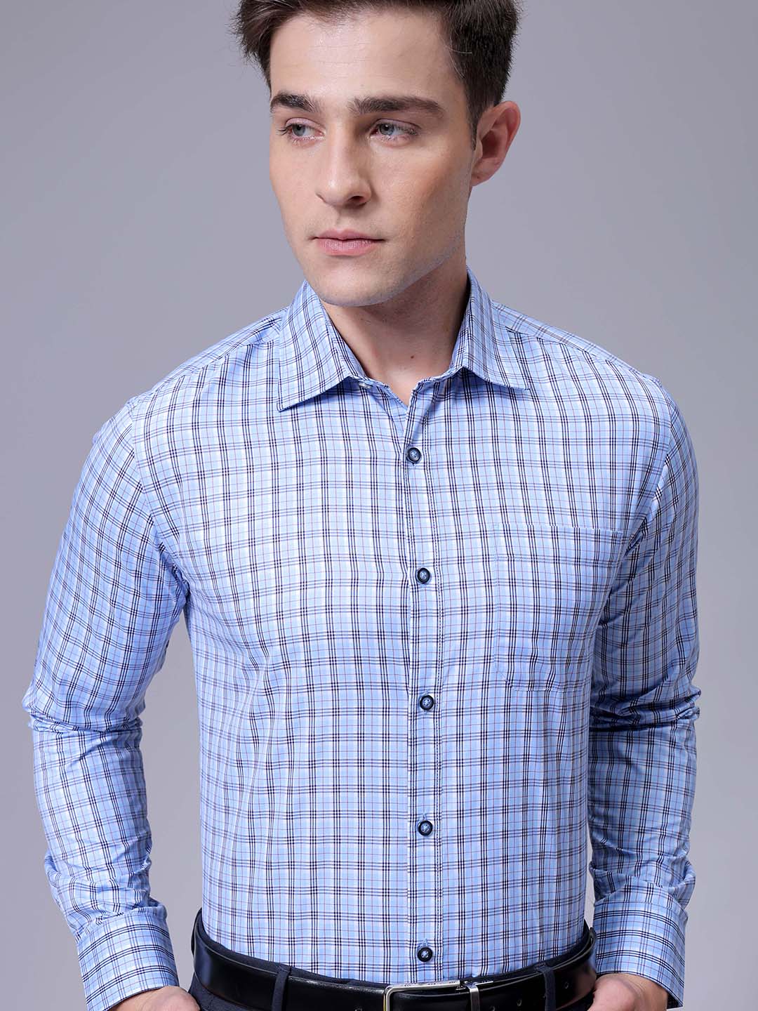 Men's Blue Slim Fit Checked Formal Shirt