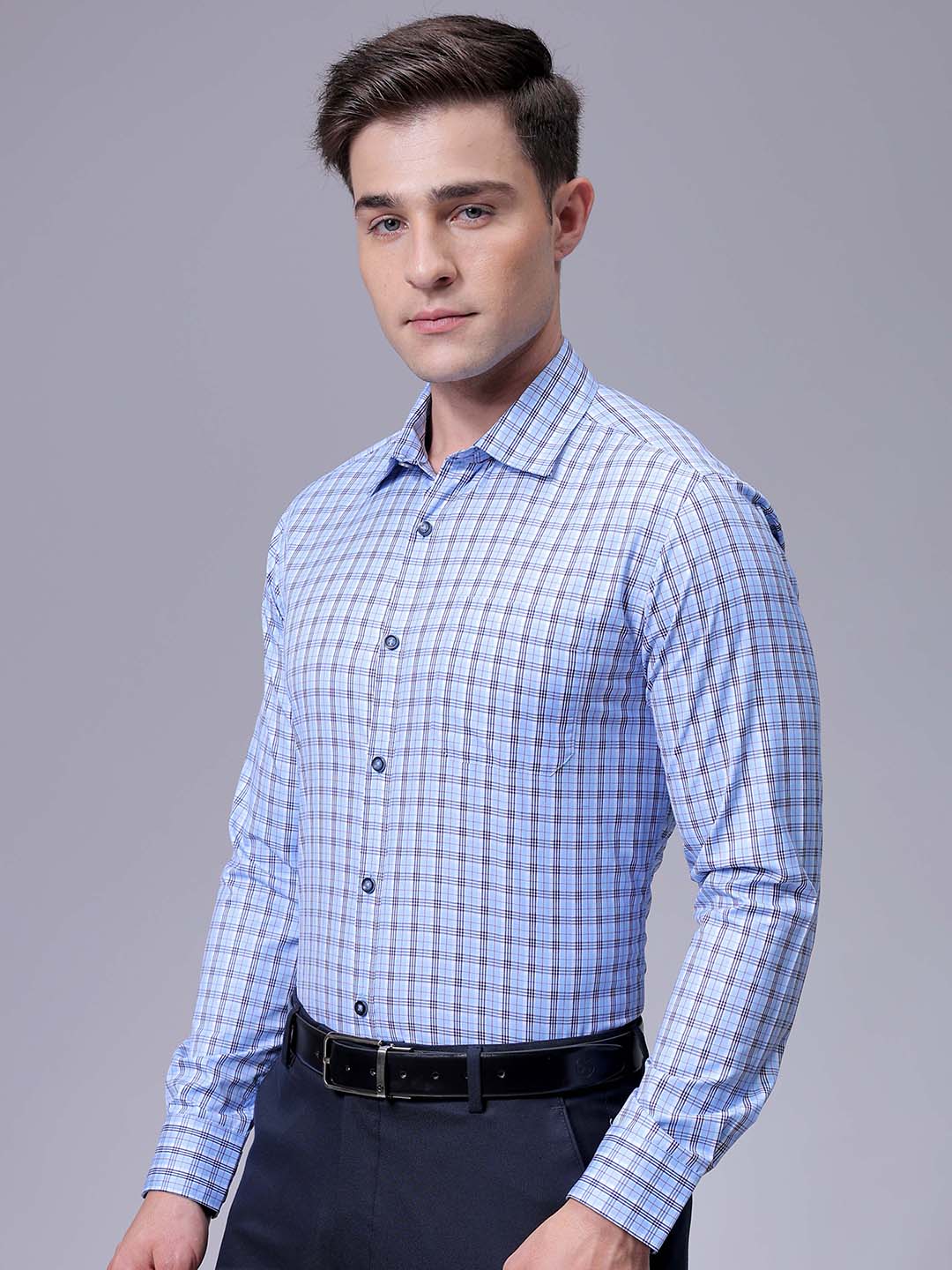 Men's Blue Slim Fit Checked Formal Shirt