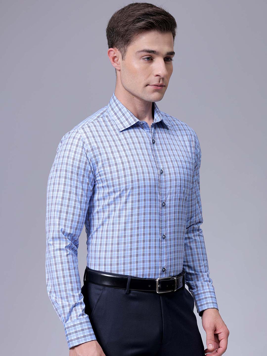 Men's Blue Slim Fit Checked Formal Shirt