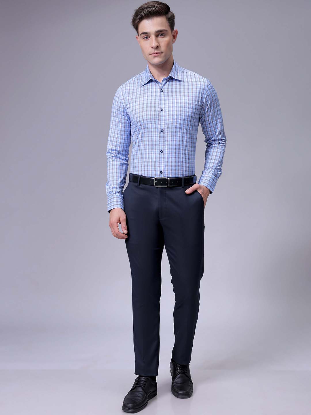 Men's Blue Slim Fit Checked Formal Shirt