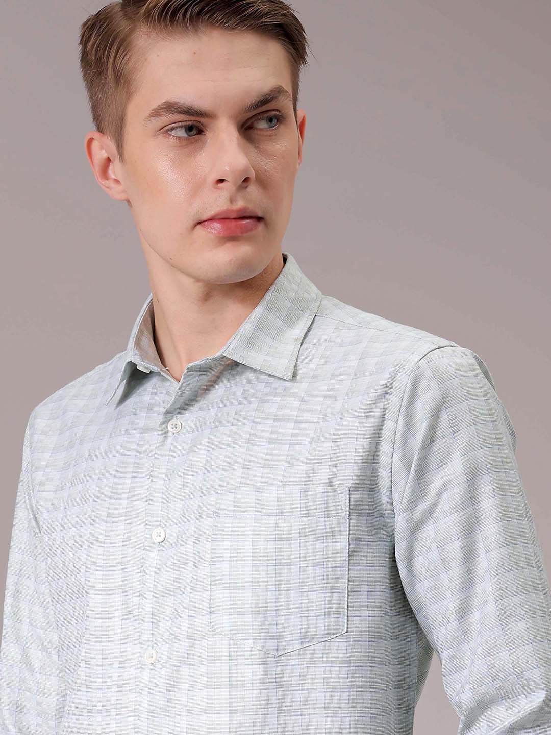 Men's Green Slim Fit Checked Formal Shirt