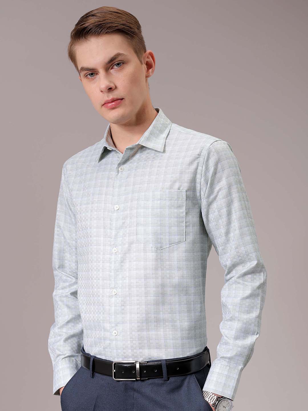 Men's Green Slim Fit Checked Formal Shirt