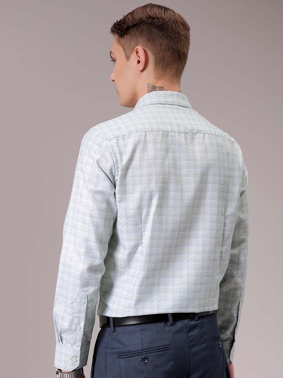 Men's Green Slim Fit Checked Formal Shirt