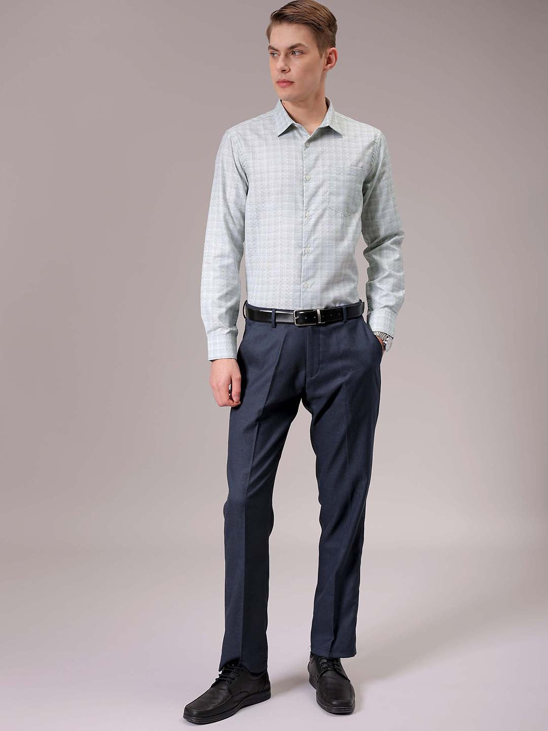 Men's Green Slim Fit Checked Formal Shirt