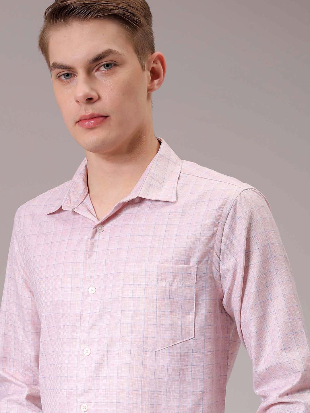 Men's Pink Slim Fit Checked Formal Shirt