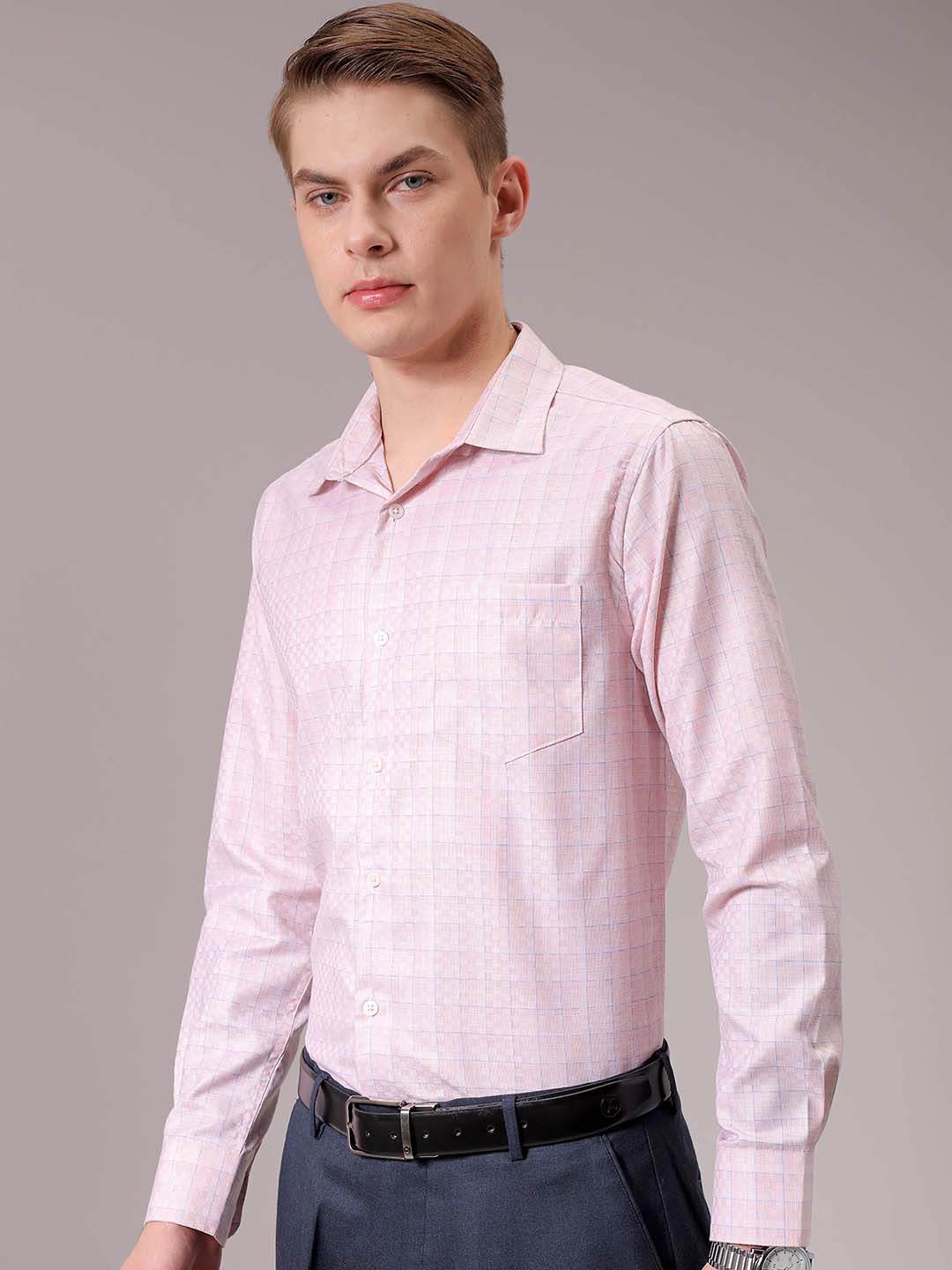 Men's Pink Slim Fit Checked Formal Shirt