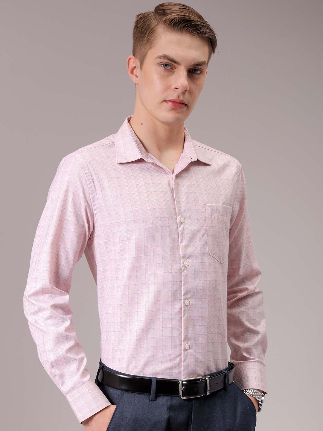 Men's Pink Slim Fit Checked Formal Shirt