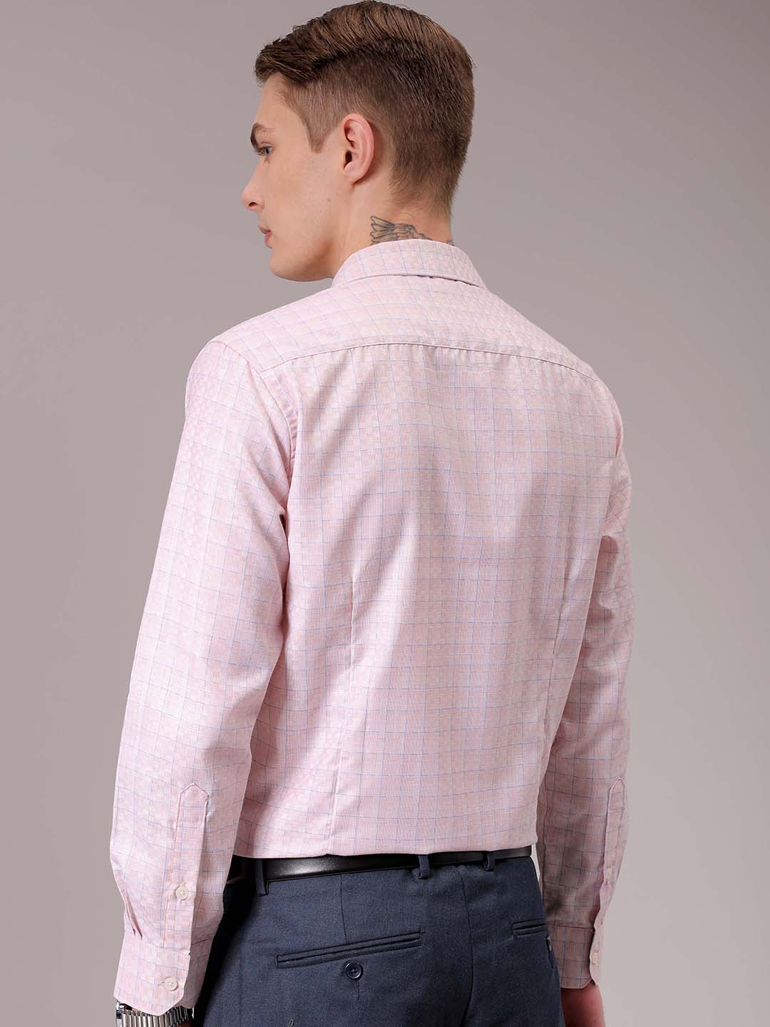 Men's Pink Slim Fit Checked Formal Shirt