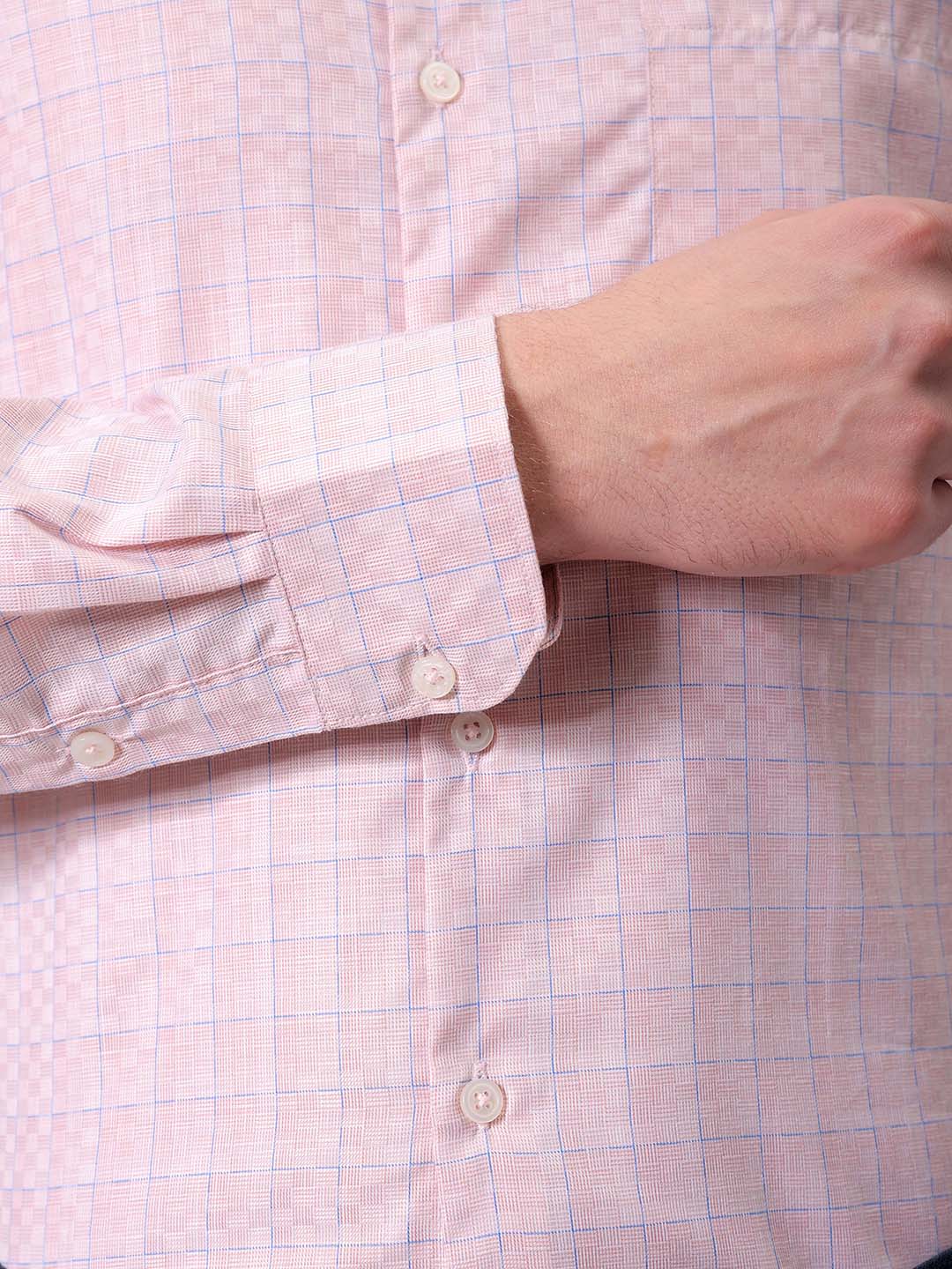 Men's Pink Slim Fit Checked Formal Shirt