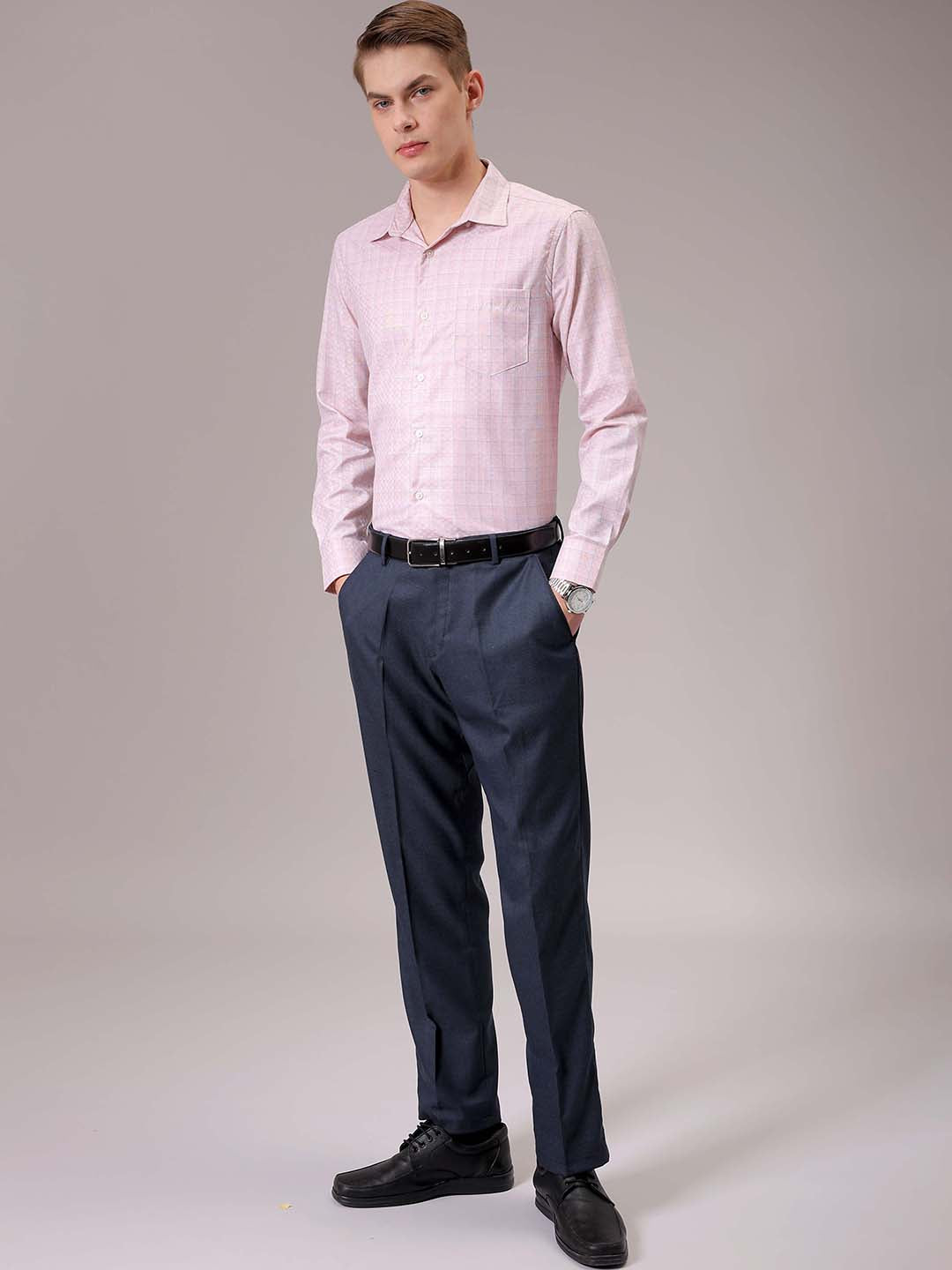 Men's Pink Slim Fit Checked Formal Shirt