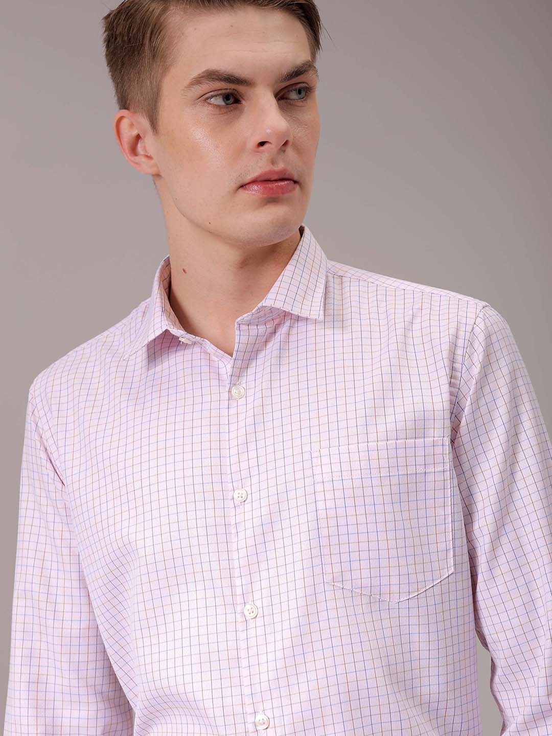 Men's Pink Slim Fit Checked Formal Shirt