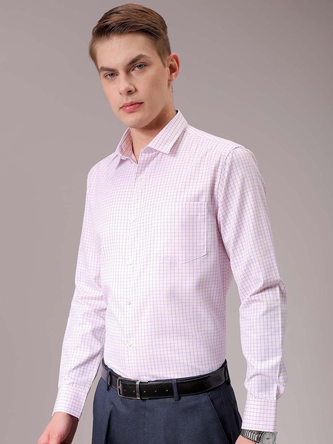 Men's Pink Slim Fit Checked Formal Shirt