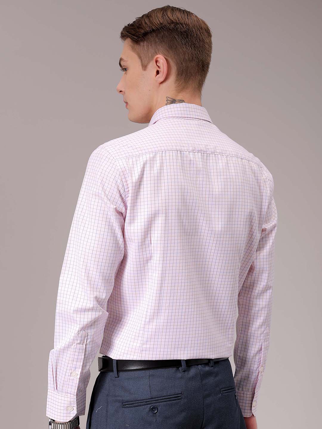 Men's Pink Slim Fit Checked Formal Shirt