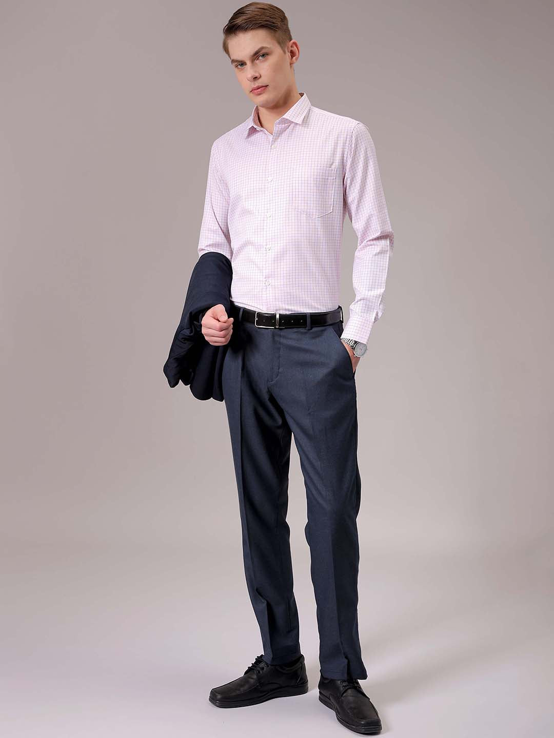 Men's Pink Slim Fit Checked Formal Shirt