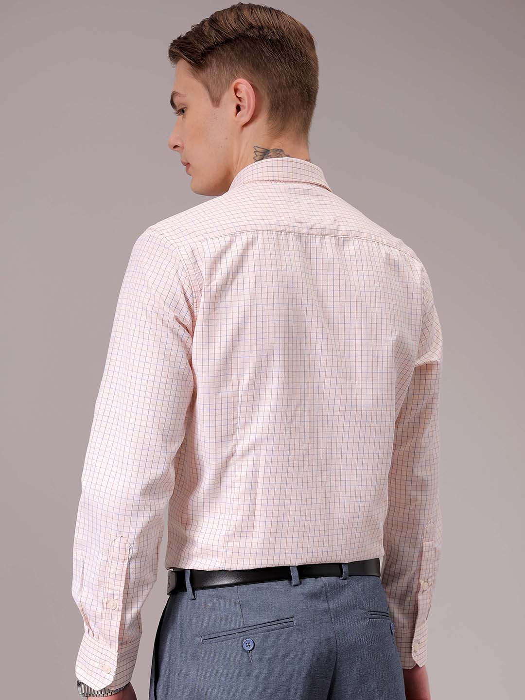 Men's Beige Slim Fit Checked Formal Shirt