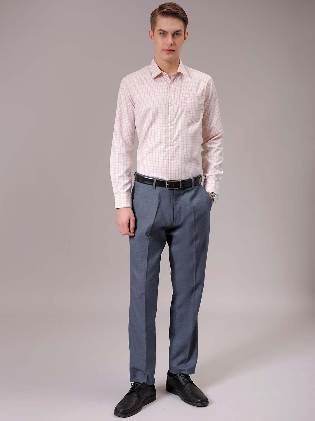 Men's Beige Slim Fit Checked Formal Shirt