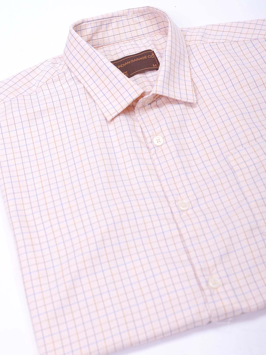 Men's Beige Slim Fit Checked Formal Shirt