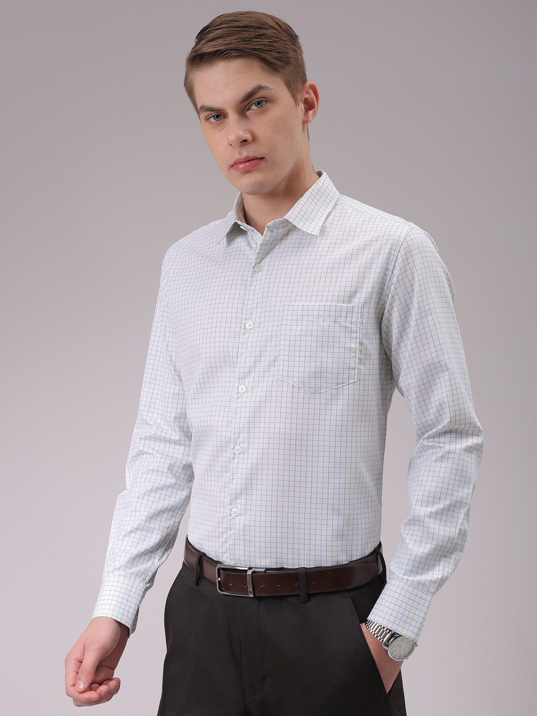 Men's Green Slim Fit Checked Formal Shirt