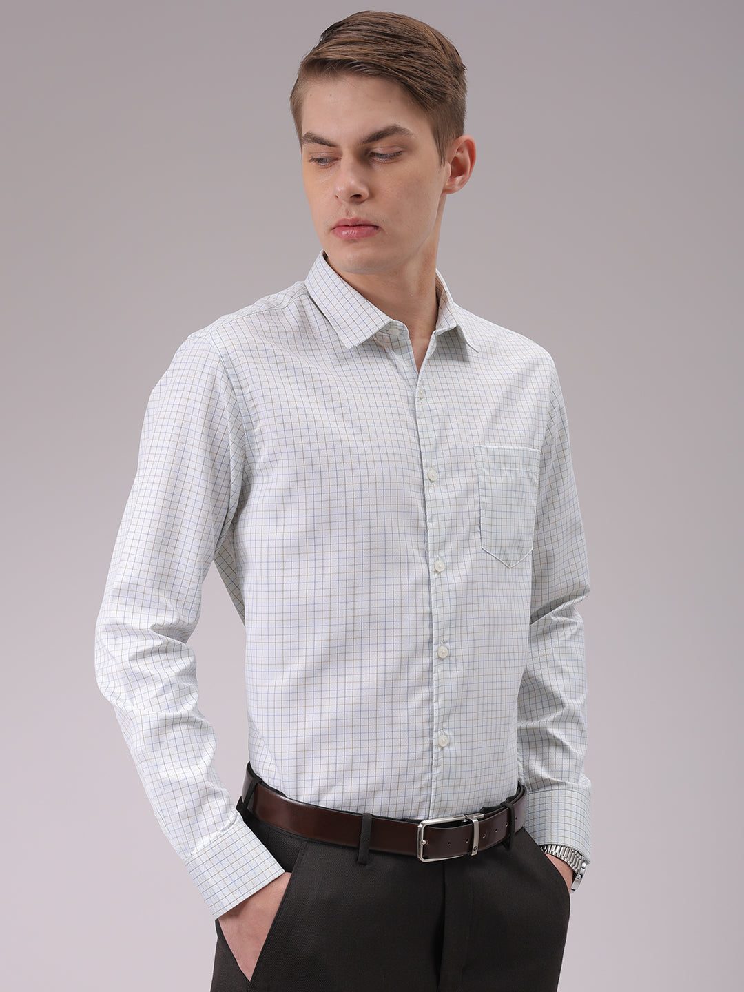 Men's Green Slim Fit Checked Formal Shirt