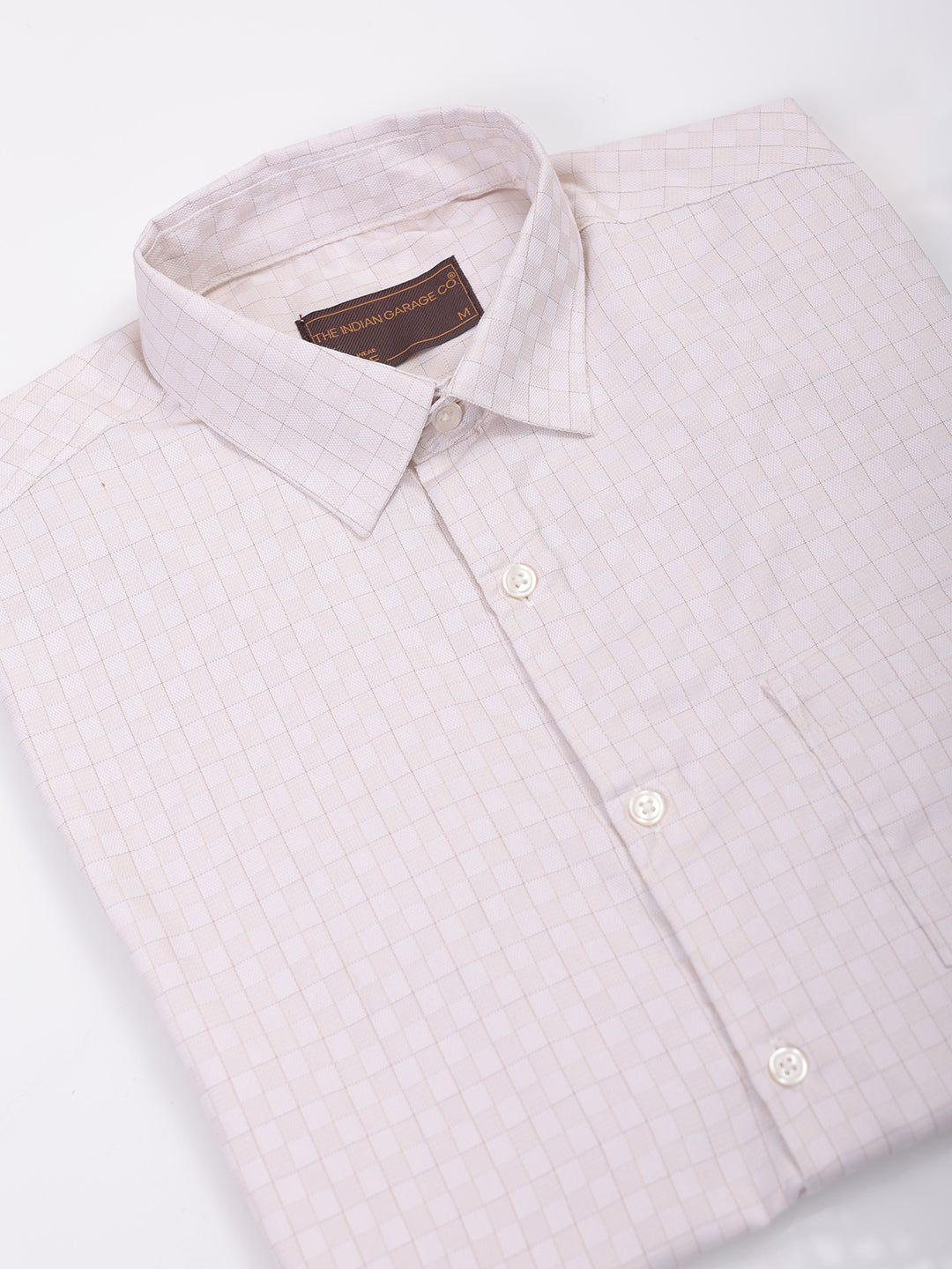 Men's Beige Slim Fit Checked Formal Shirt