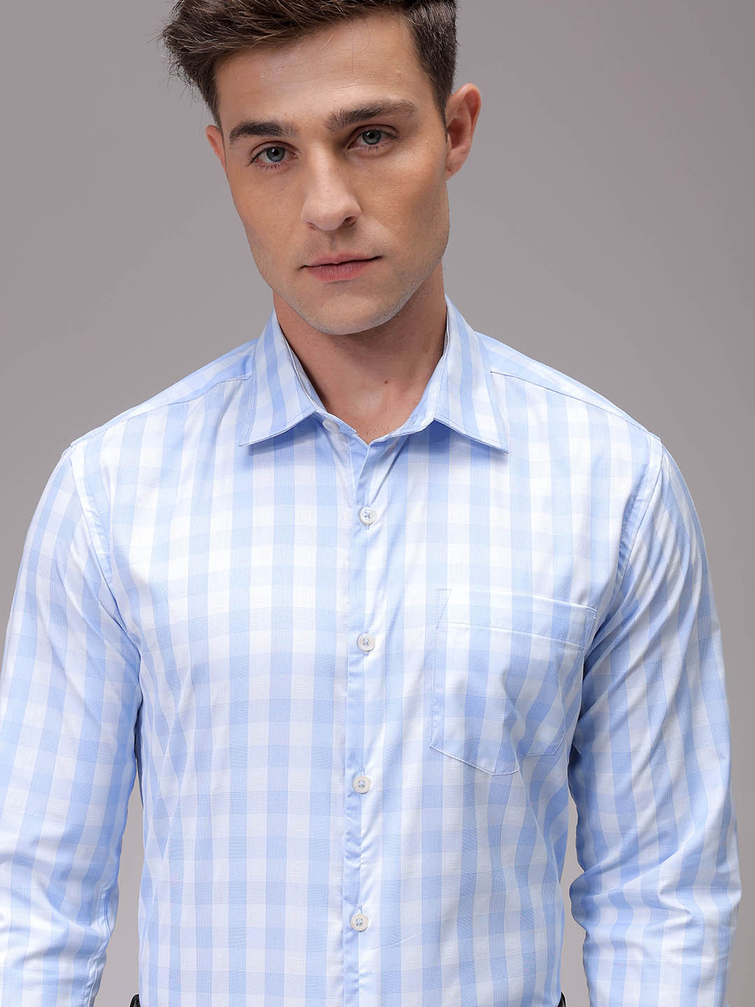 Men's Blue Slim Fit Checked Formal Shirt