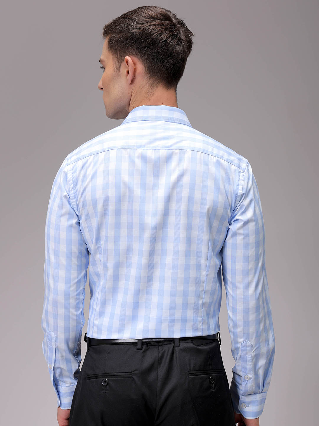 Men's Blue Slim Fit Checked Formal Shirt