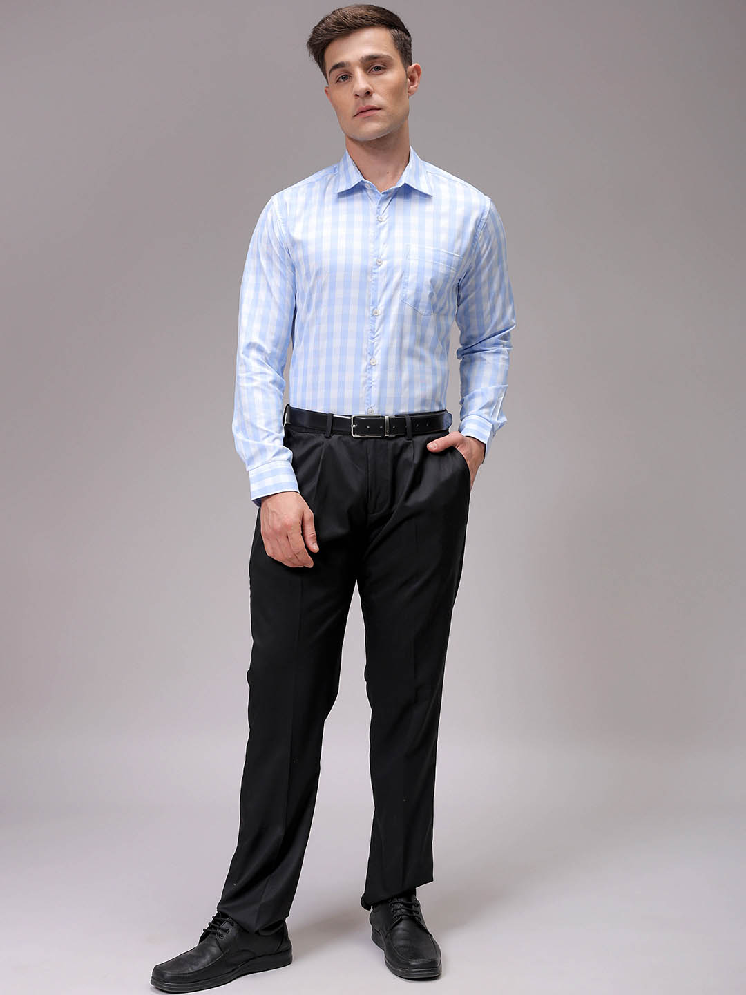 Men's Blue Slim Fit Checked Formal Shirt