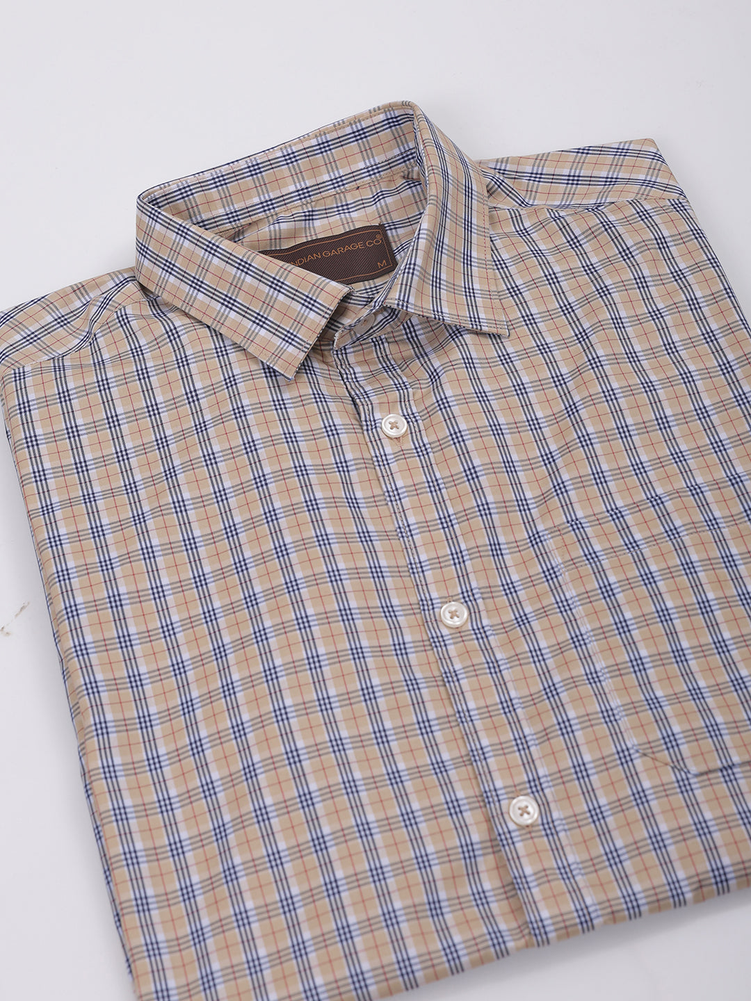 Men's Khaki Slim Fit Checked Formal Shirt