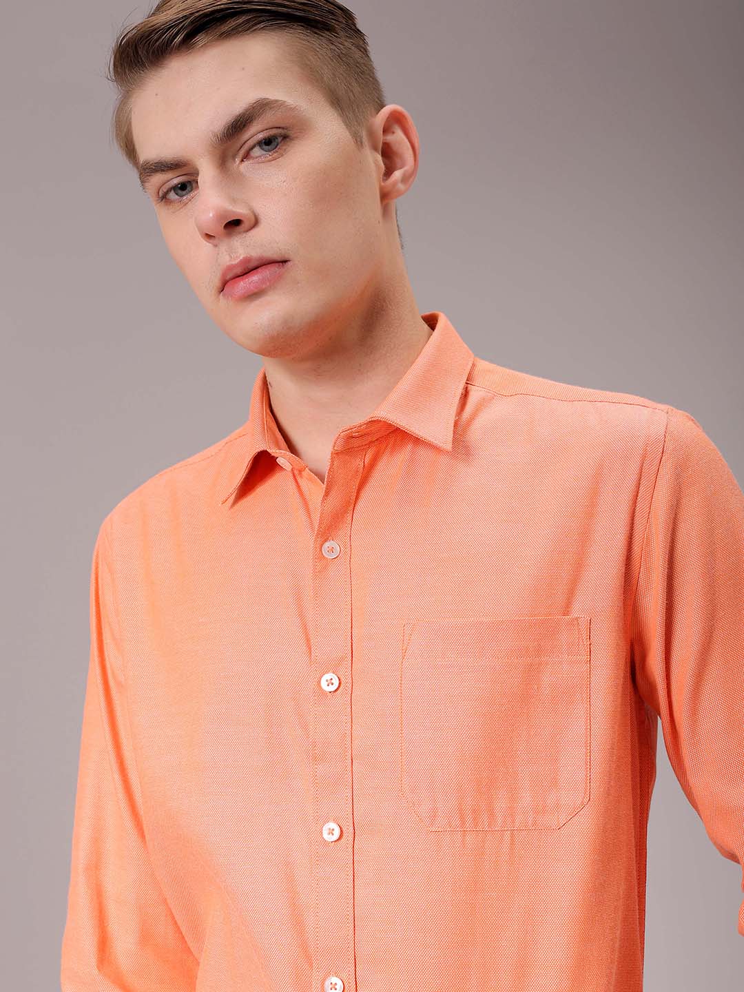 Men's Orange Slim Fit Solid Formal Shirt