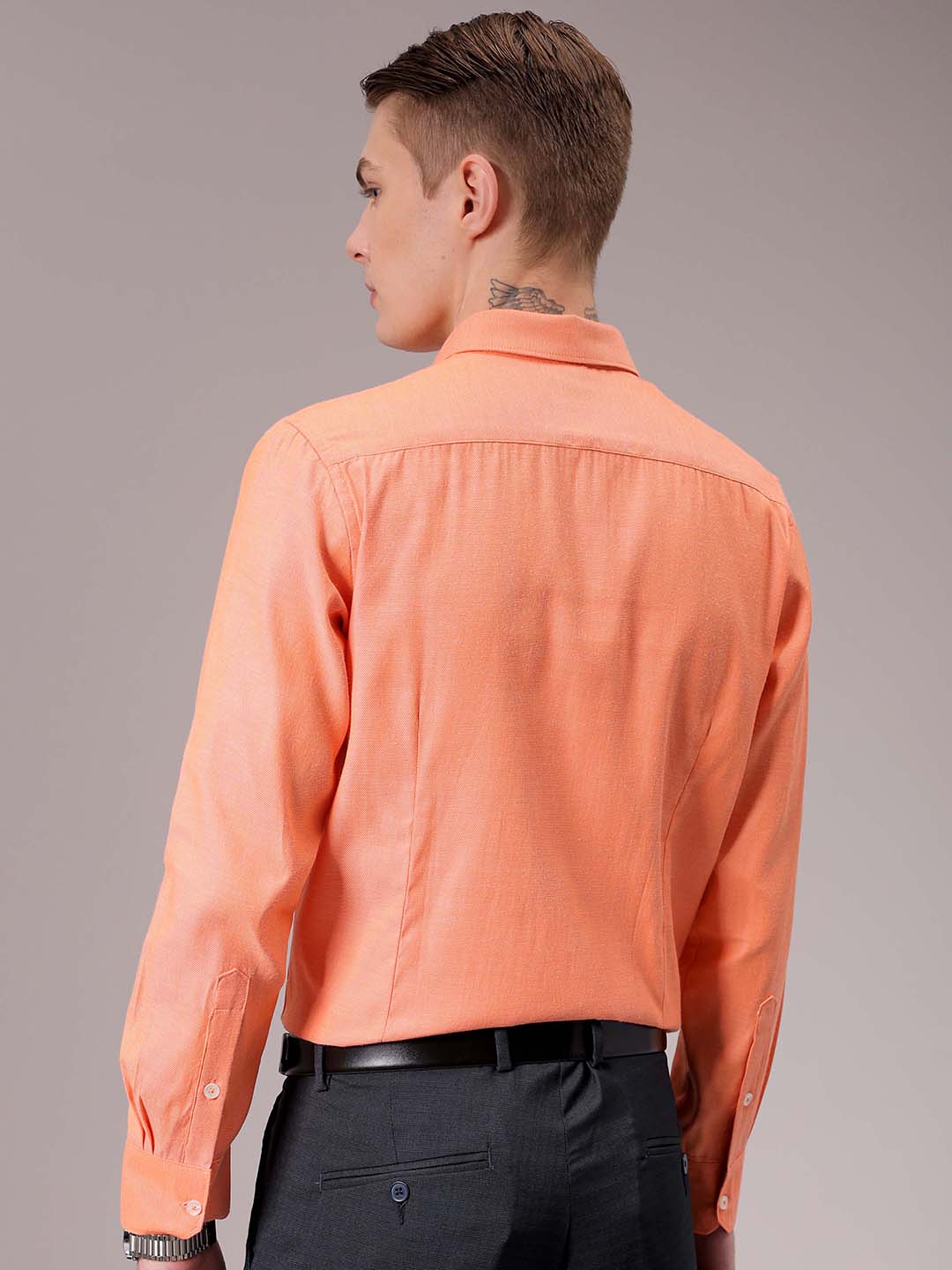 Men's Orange Slim Fit Solid Formal Shirt